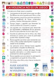 LA VIOLENCIA NO ES UN JUEGO. ELIGE JUGUETES NO SEXISTAS NI VIOLENTOS